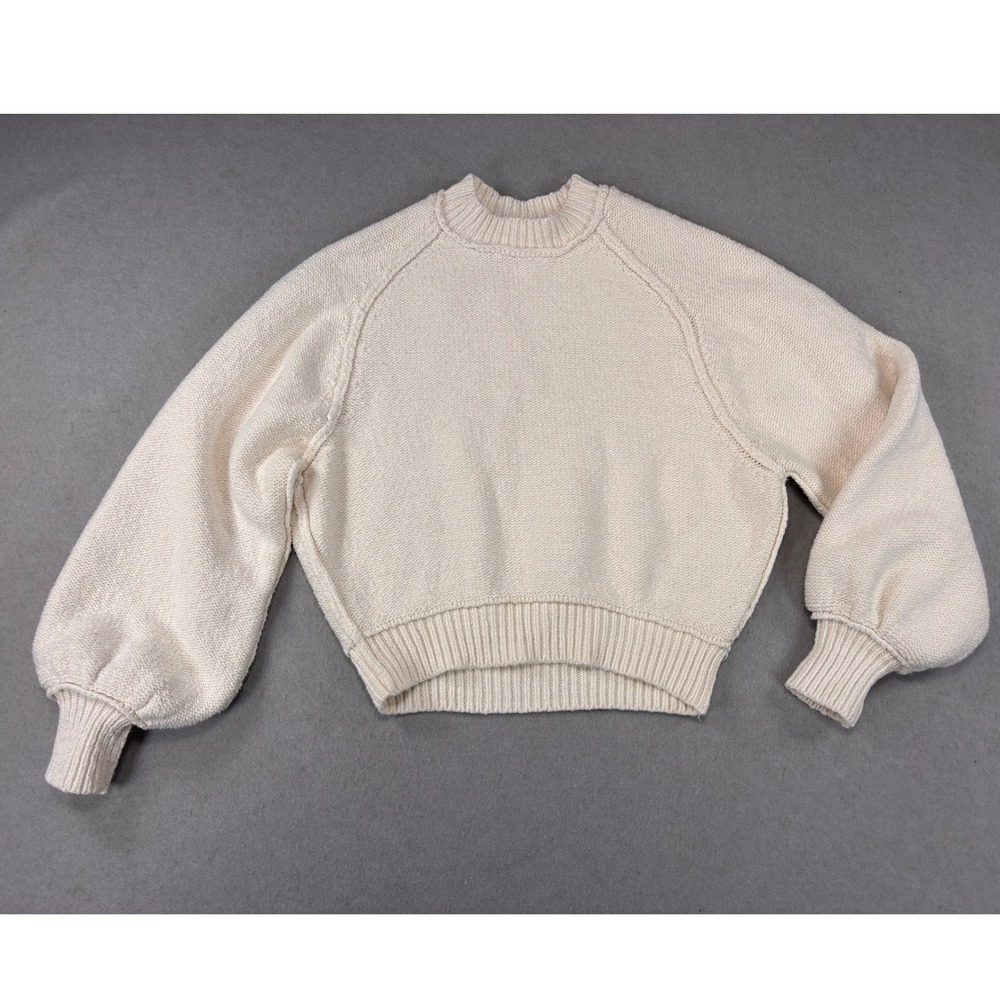 Free People Riley Mock Neck balloon‎ sleeve cream sweater XS